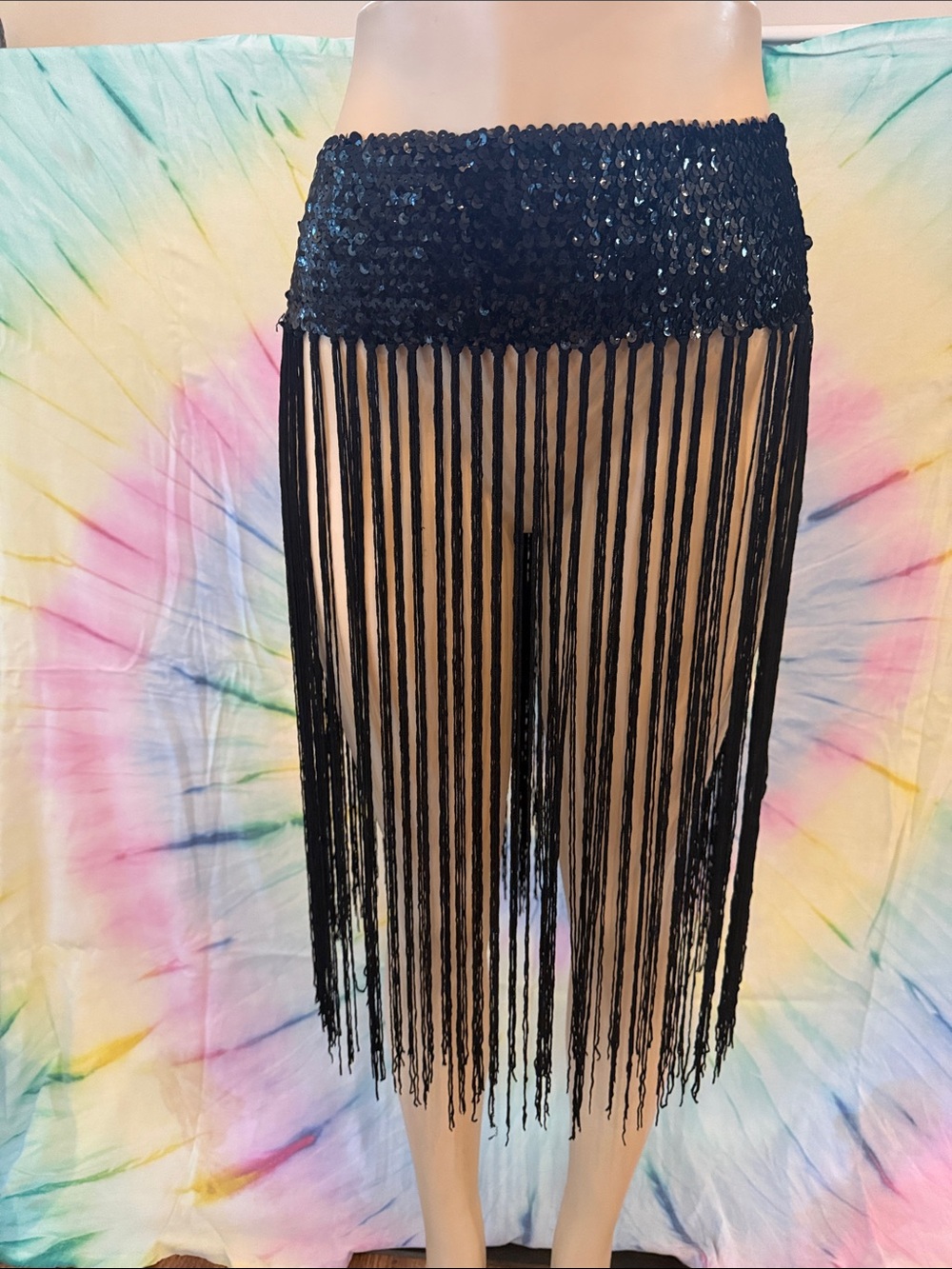 Black Sequin Fringe Hip Skirt